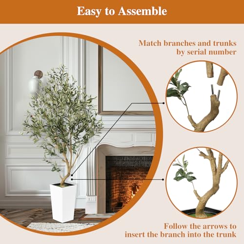 PHYTREE Artificial Olive Tree, 5.5FT Faux Olive Tree with White Tall Planter, Large Fake Potted Olive Plants with Lifelike Fruits and Realistic Trunk, Artificial Trees for Home Office Decor Indoor