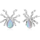 Watforsh Big Silver Spider Stud Earrings with Teardrop Shaped Moonstone Studs Gothic Gemstone Earrings for Moonstone Jewelry