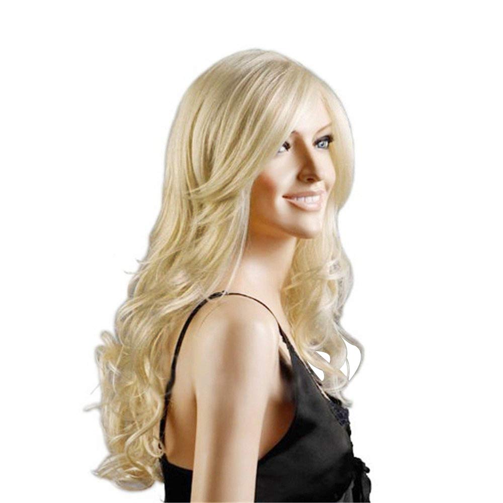 OKVGO Light Blonde Fashion Natural Full Long Curl Wig for Women Cosplay Party and Ladies Daily Use