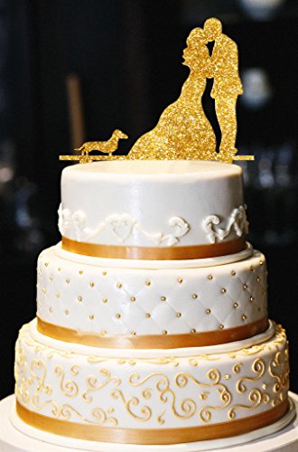 Click Here to See More Images Mr. & Mrs. with Dachshund Wedding Cake Topper, Glitter Wedding Cake Topper, Engagement Cake Topper, Gold Cake Topper, Gold Glitter Topper (11