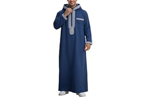 Caftans for Men Long Sleeve Muslim Kaftan Thobe Loose Big and Tall Hooded Islam Thawb Clothes with Pockets