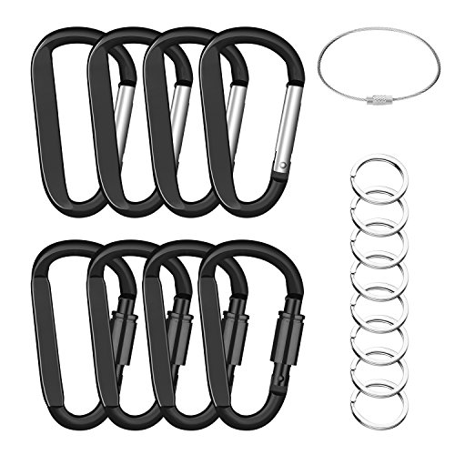 3" 8PCS Carabiner Caribeaner Clip,Strong Aluminum D Ring 4PCS Screw Locking + 4PCS Nonloking Keychain Hook for Climbing Backpack(Black)