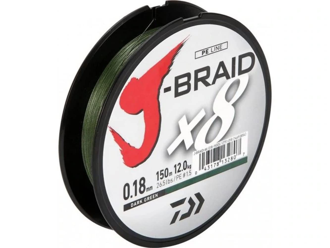 Daiwa J-Braid 8 Braid 0.06mm, 4,0kg/9,0lbs 150m dark green