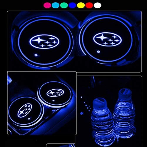 Lntly LED Car Logo Cup Holder Pad Waterproof Bottle Drinks Coaster Built-in Light 7 Colors Changing USB Charging Mat LED Cup Mat Car Atmosphere Lamp 2PCS for Subaru Accessories