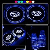 Lntly LED Car Logo Cup Holder Pad Waterproof Bottle Drinks Coaster Built-in Light 7 Colors Changing USB Charging Mat LED Cup Mat Car Atmosphere Lamp 2PCS for Subaru Accessories