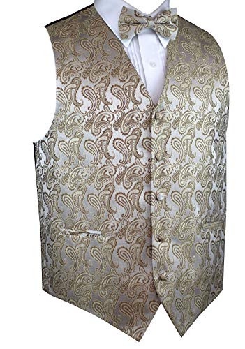 Men's Formal Tuxedo Vest & Bow-Tie Set in Dark Champagne Paisley