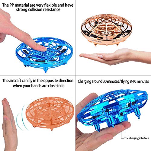 Teepao UFO Flying Ball Toys, Mini Quadcopter Drone Auto-Avoid Obstacles Helicopter Ball with 360°Rotating LED Lights for Kids,Adult (Gold)