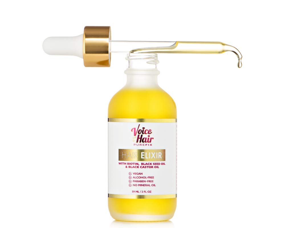 Voice of Hair PureFix Hair Elixir with Biotin, Black Seed Oil and Black Castor Oil and Hair Growth Oil| Vegan| Paraben Free| No Mineral Oil| Alcohol-Free Hair Oil … (2oz)