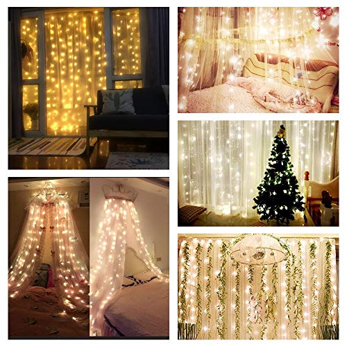 TOFU LED Window Curtain String Light with 8 Modes Remote 300LED 9.8ft×9.8ft Bed Canopy with Lights Twinkle Curtain Light Christmas Decorations, Wedding, Home, Patio, Waterproof Indoor Outdoor