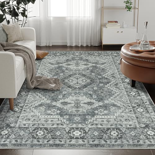 Photo 1 of Rugland 5x7 Area Rugs - Stain Resistant Washable Rug, Anti Slip Rugs for Living Room, Vintage Tribal Area Rugs(TPR07-Grey, 5'x7')