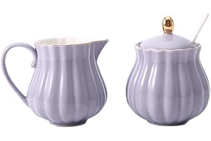 CHOOLD Elegant Flower Design Ceramic Sugar and Creamer Set With Lid Spoon - Coffee Serving Set for Wedding Gift 7.5oz