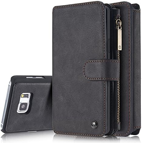 Galaxy Note 5 Dermis Wallet case,AKHVRS Handmade Genuine Cowhide Leather Wallet Cover Case - Classic Matte Leather Wallet Type Case with zipper wallet Case for Samsung Galaxy Note 5 (Black)