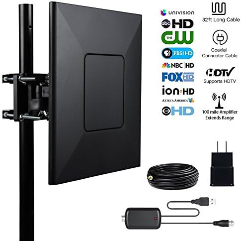 Outdoor TV Antenna,150 Mile Long Range High Reception Digital TV Antenna, Support VHF UHF Channels, Tools-Free Easy Installation, w/Detachable Amplifier Signal Booster &amp; 33FT Coaxial Cable