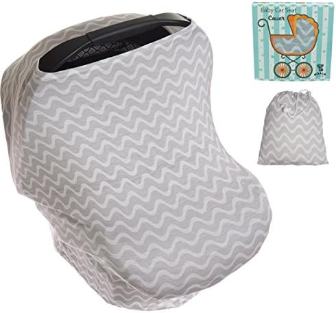Carseat Covers for Babies Boys or Girls - Infant Car Seat Nursing Breastfeeding Cover Ups - Cozy Baby Carseats Carrier Canopy. Gifts for Moms! Grey White