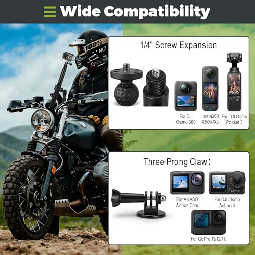 Motorcycle Mount for Insta360 X5 X4, Bike Handlebar Mount Kit with Invisible Selfie Stick 120cm and Dual Clamp Accessory for Insta 360 X5 X4 X3 ONE X2 GoPro Hero 13 12 DJI Osmo Pocket 3