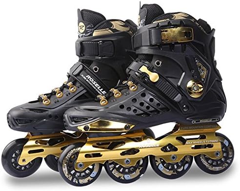 Adults Inline Skates Unisex Slalom Rollerblades Black Gold 41