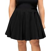 Afibi Womens Plus Size Mini Skater Skirt Basic Versatile High Waisted Flared Short Stretchy Skirts