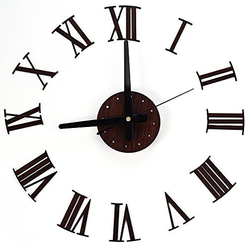 Home Wall Clock,DIY Wall Clock with Wooden Grain Roman Numerals Metal Pointer for Kitchen Living Room Bedroom