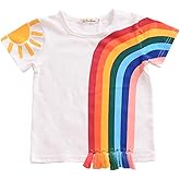 Toddler Kids Baby Boy Girl Short Sleeve Tassel Rainbow T-Shirt Striped Summer Casual Tops