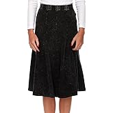 BGDK Womens/Teens Thin Ribbed Stonewash Denim Panel Midi Skirt with Elastic Waist Mutiple Lengths