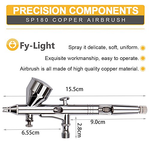 180K Airbrush Kit,Fy-Light Dual Action Air Brush Kit Spray Gun Air Hose with 0.2mm/0.3mm/0.5mm Needle for Complete Set for General-Purpose Art-and-Craft Projects Tattoo Makeup Nail Model-Railroad
