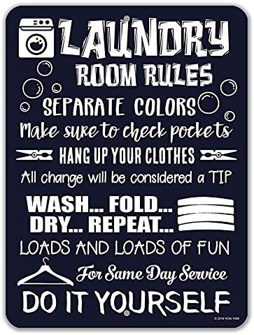 Letrero de metal rústico con reglas de lavandería, decoración de pared