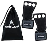 AEOLOS Leather Gymnastics Hand Grips-Great for Gymnastics,Pull up,Weight Lifting,Kettlebells and Crossfit Training (Brown, Small) (Medium, Black)