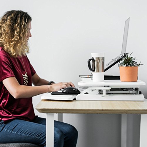 Standing Desk Converter Computer Table: Stand Up Desk Riser - Sit Stand Desk - 37" Wide Dual Monitor Desktop for Standing Desks - Height Adjustable Desk Workstation Converts to a Standup Desk - White