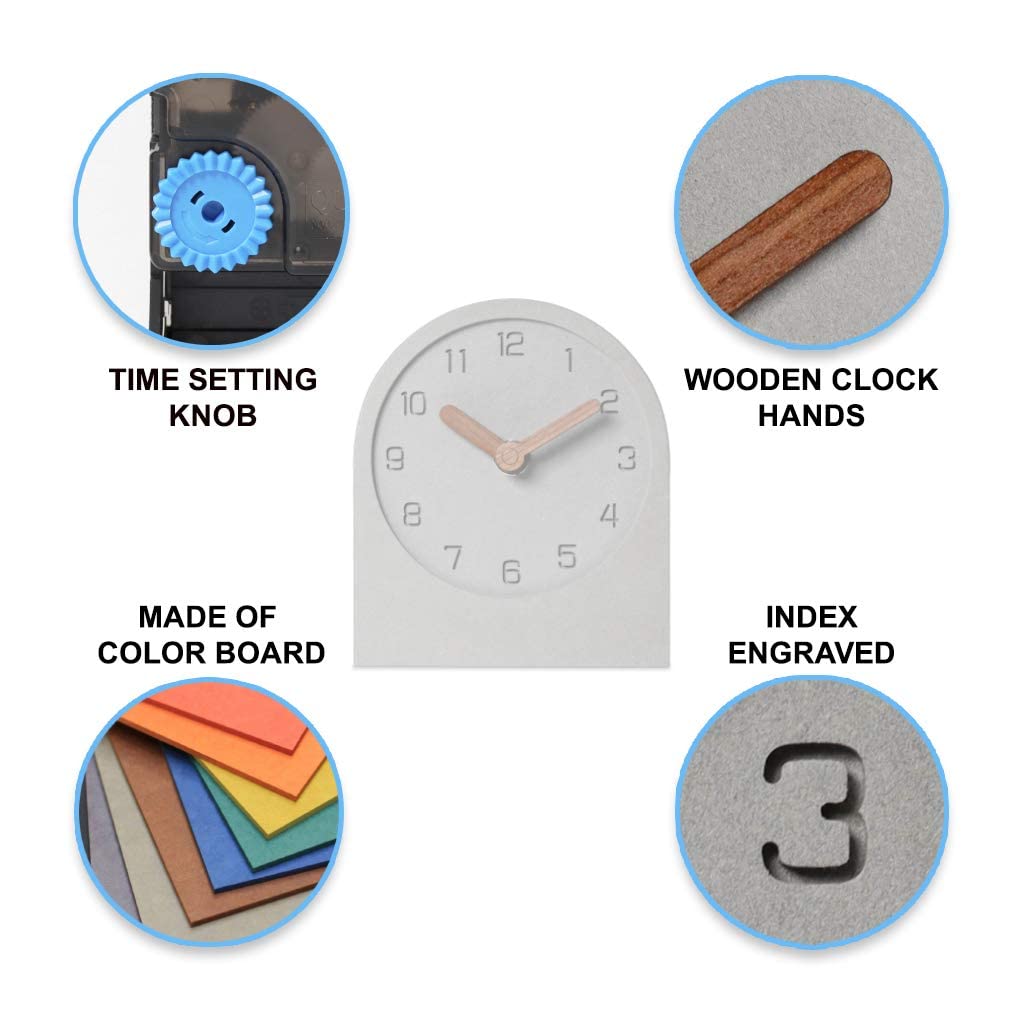 Wooden Silent Non-Ticking Battery Operated Decorative Small Mini Analog Modern Shelf Desk Table Mantel Clock for Home, Office, Living Room, Bed Room (Gray)