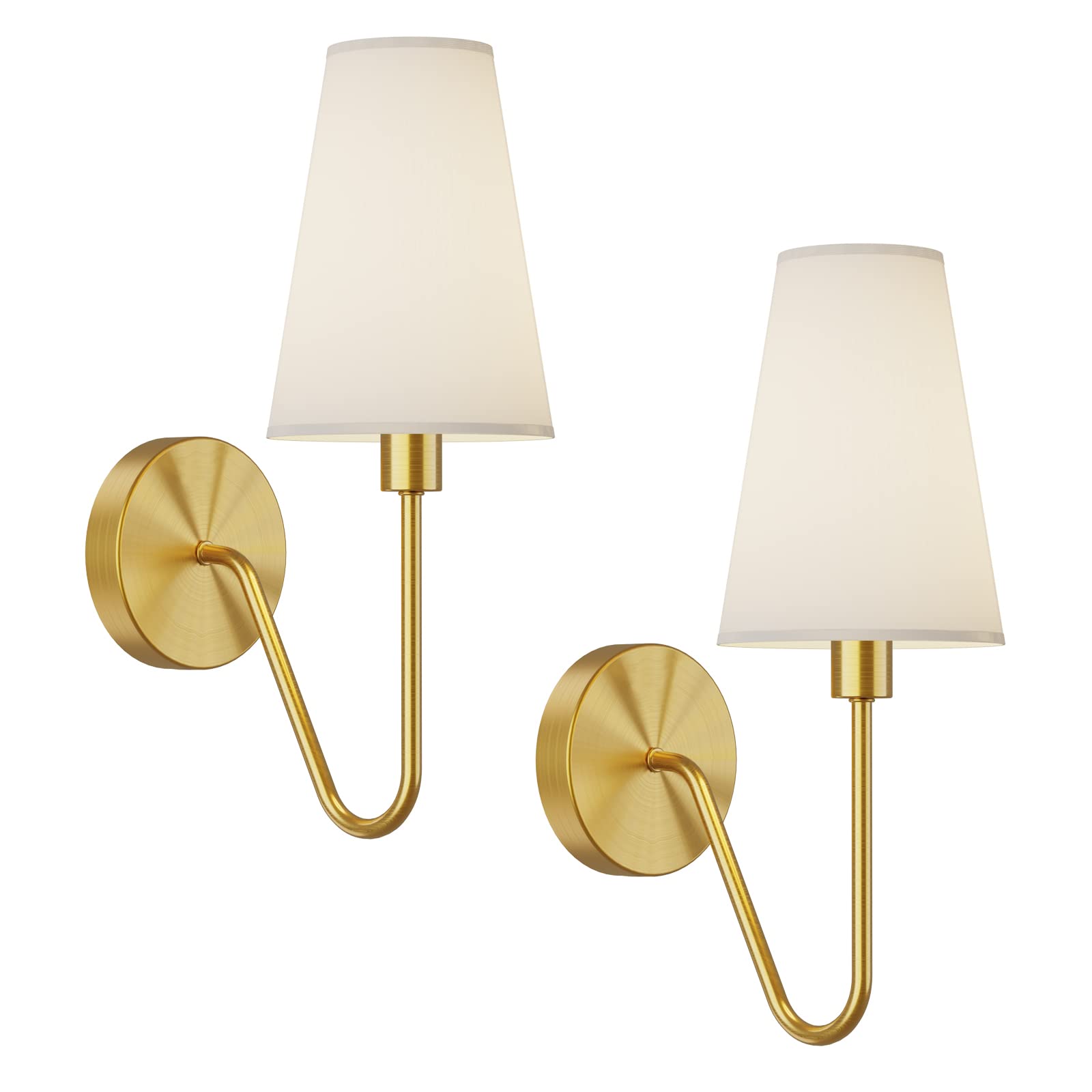 Photo 1 of Electro bp;Single Head Classic 1 Light Wall Sconce Lighting Fixture Gold with Cream White Linen Fabric Lamp Shades E12 40W Hardwired (Set of 2);
