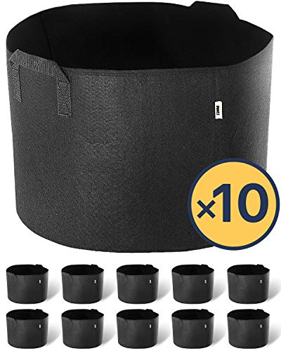 iPower 10-Gallon 10-Pack Grow Bags Fabric Aeration Pots Container with Strap Handles for Nursery Garden and Planting(Black)