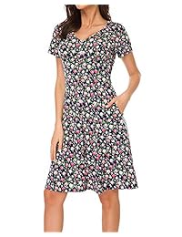 MINTLIMIT Vestido de verano para mujer, informal, manga corta, cuello en V, con botones, con bolsillos