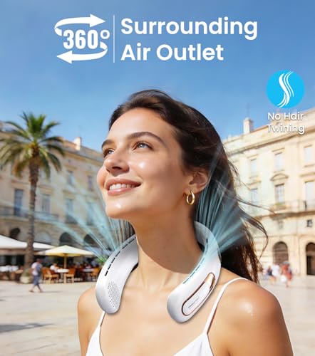 Neck Fan, Bladeless Portable Neck Fan, 4000mAh USB Rechargeable Face Fan, 3 Speed Personal Cooling Fan with 360° Airflow - for Hot Flashes Home Office Travel Outdoor Sports (White)