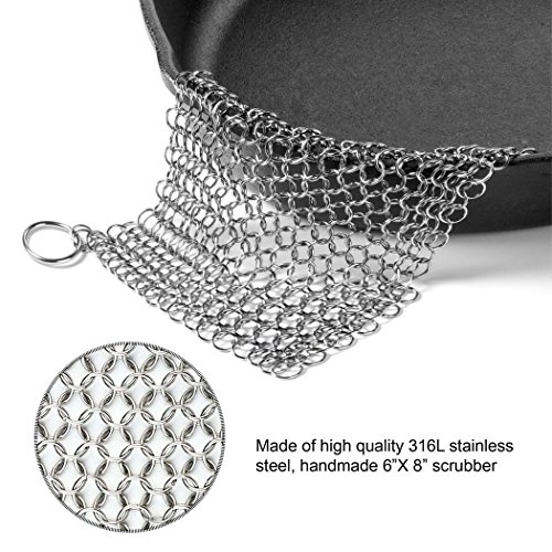 LIVEHITOP Cast Iron Cleaner Set 9 Packs, XL 8x6 Stainless Steel Scrubber, Pan Scraper Plastic Set Tool and Silicone Hot Handle Holder for Cast Iron Skillets Frying Pans, Gifts for Kitchen Home