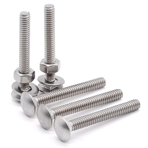 1/4-20 X 1" Carriage Bolt Kit – 10 Sets With Hex Nuts & Flat Washers, 18-8 Stainless Steel, Round Head Square Neck, Bright Finish