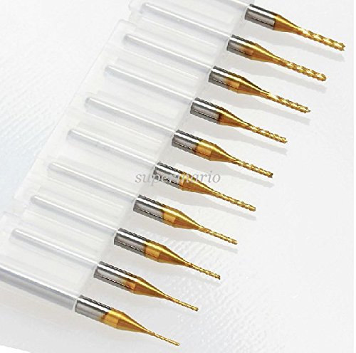 10 Titanium Coat Carbide 0.6mm-1.5mm End Mill Engraving Bits CNC Rotary Burrs