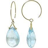 Galaxy Gold GG 14k Solid Gold Circle Wire Earrings with Blue Topaz