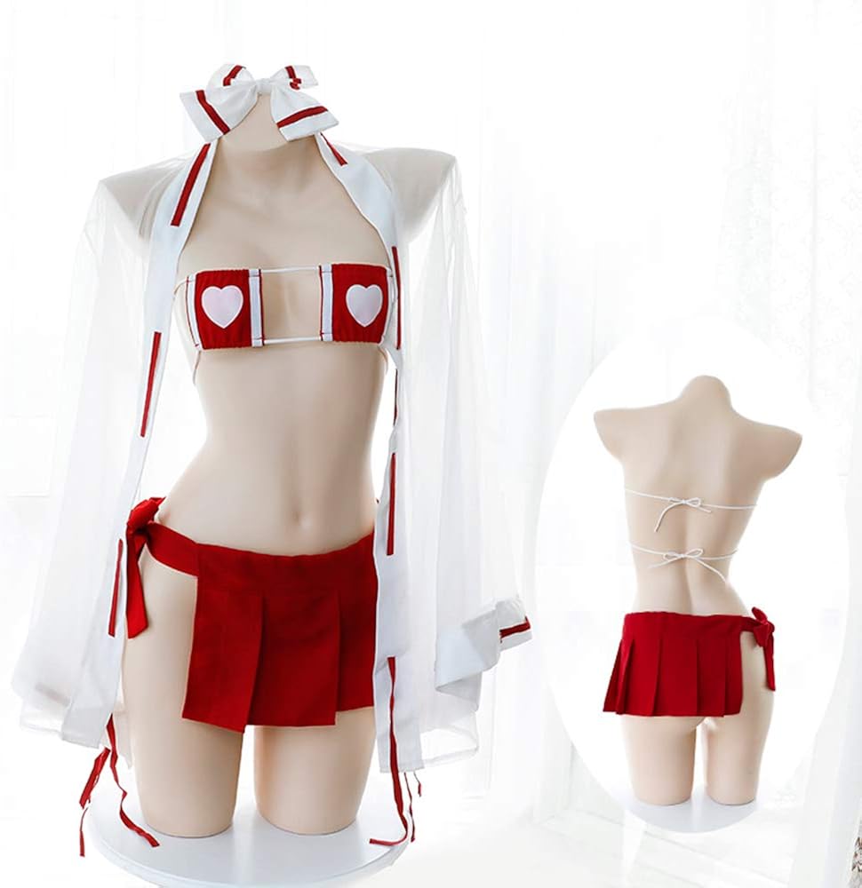 Cosplay lingerie for women Sexy Lingerie Japanese Witch Chest Piece Bundled Pleated Skirt Uniform (7006Red) - Image 5