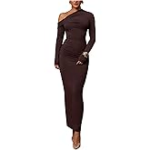 GORGLITTER Women's Sexy Off One Shoulder Bodycon Maxi Dresses Asymmetrical Pencil Cocktail Club Party Long Night Dress