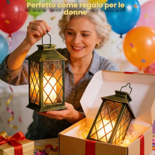 Joycome Outdoor Lanterns 2 Pieces Solar Garden Lantern with Flickering Candles, Solar Lamp Hanging Waterproof Table Lamps for Terrace Balcony Decorations – Copper