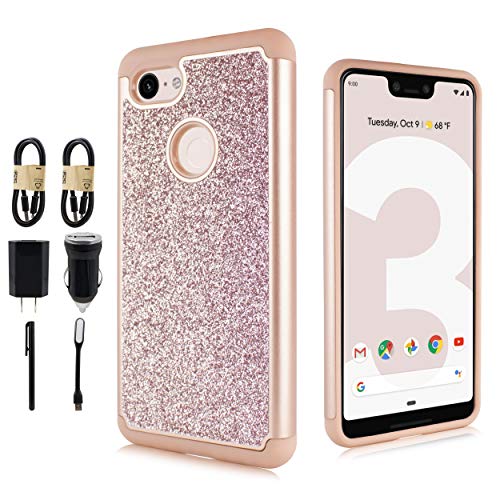 Glitter Hard Case for Google Pixel 3, Glitter Bling Hard Cover with Dual-Layer [Hard PC Back Exterior + Soft TPU Interior] for Girls Value Bundle (Rose) - Thumbnail 5
