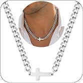 Yanxyad Small Cross Necklace for Men Women Stainless Steel Sideways Pendant Cuban Link Chain 16-26 Inch Waterproof Cool Jewelry Gifts for Him Her