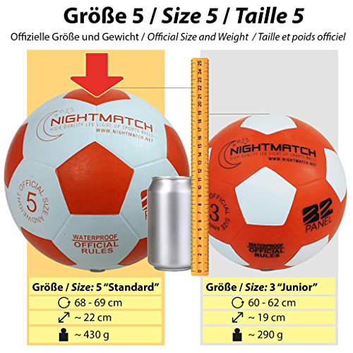 NIGHTMATCH-Balon-de-futbol-LED--Tamano-oficial-5--Juego-completo--2-LED-activados-por-sensor-para-diversion-en-la-oscuridad--Ideal-para-pequenos-y-grandes--pelota-luminosa-para-ninos--futbol-luminoso