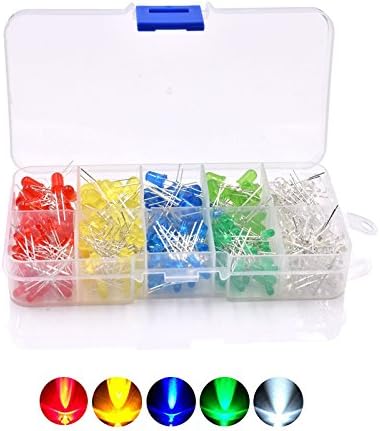 WeiKedz E15-1 3mm and 5mm Assorted LED Light Emitting Diodes 5 Colors Pack of 300