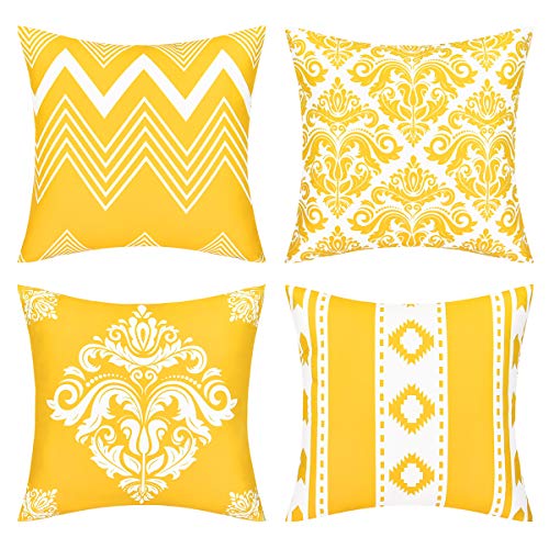 Fascidorm Set of 4 Pillow Covers Yellow Modern Decorative Throw Pillow Cases 18 x 18 Geomatric