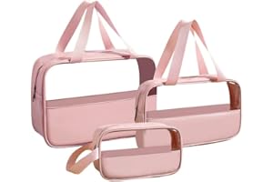 Travel Toiletry Bag 3 Pack/Size Waterproof Clear PVC and PU Splicing Cosmetic Bag Hanging Makeup Organizer Bag Portable Trave