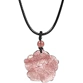 Hand Carved Healing Crystals Gemstone Hawaii Flower Pendant Hand Weaving Wax Rope Necklace 22 inch