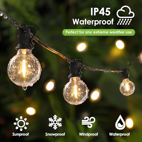 LangPlus+ Outdoor String Lights Mains Powered, 50FT Waterproof Festoon Lights with 46PCS E12 Sockets, 46+4 G40 LED Globe Bulbs(4 Spare), Shatterproof Patio Light for Festival Party Christmas Birthday
