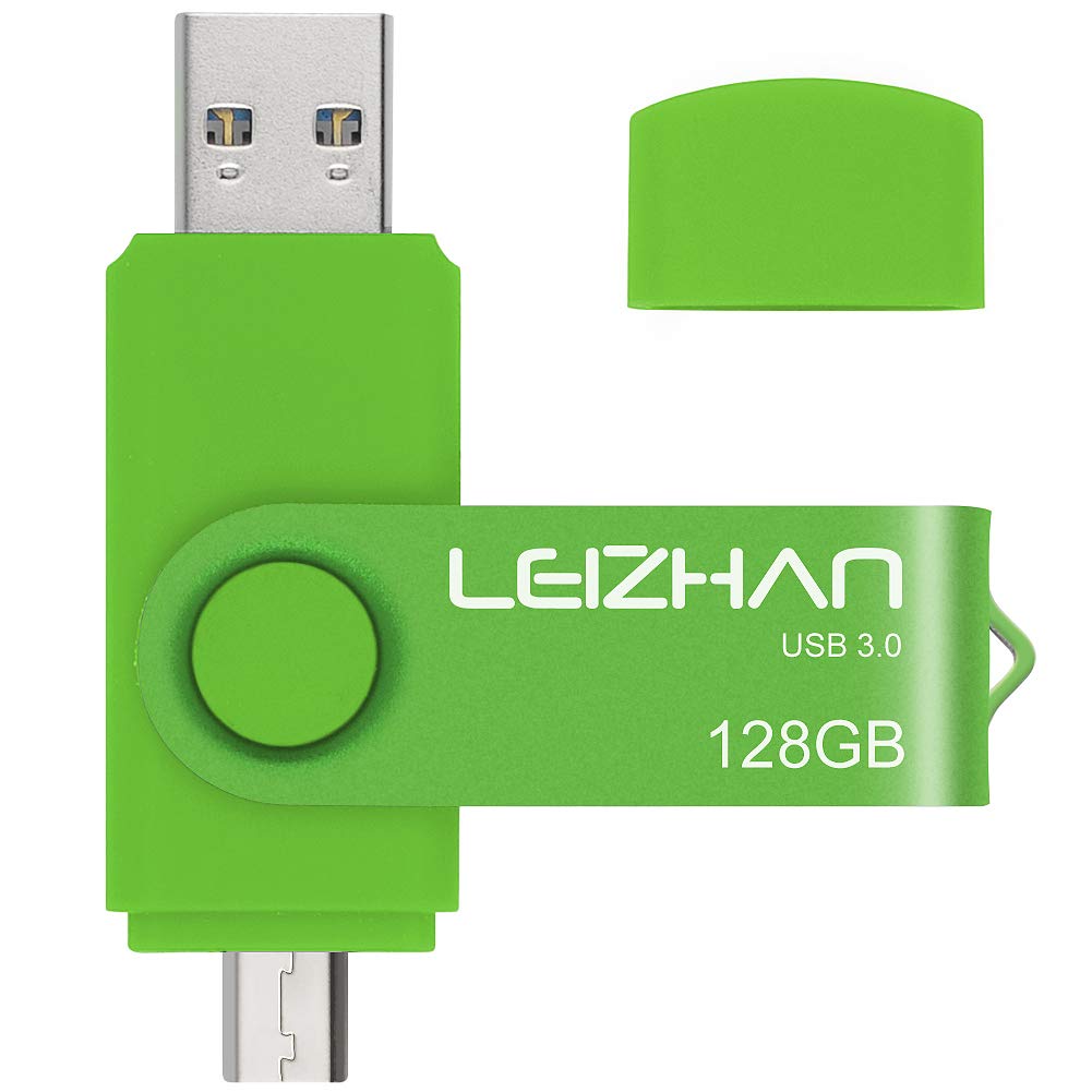 LEIZHAN USB Memory Stick 3.0 128GB OTG (On the Go) Dual Port (USB 3.0 and Micro USB) Flash Disk USB Flash Drive External Pendrive For Android Smartphone Tablet & PC (128GB,Green)