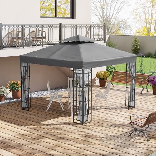 Outsunny 10'x10' Garden Gazebo Patio Canopy Portable Party Event Backyard w/Mosquito Netting Grey